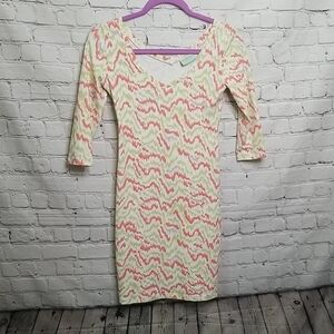 Manuel Canovas Designer Multicolor Bodycon Green/pink Dress Size Xsmall EUC 🎯